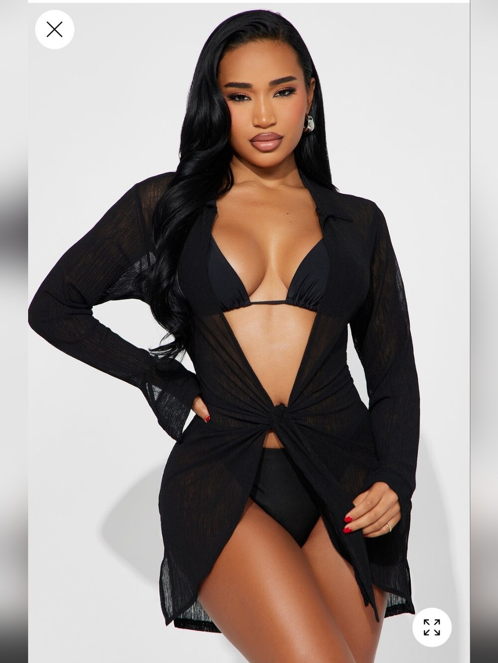 Black Sheer Tie-Front Swim Cover-Up